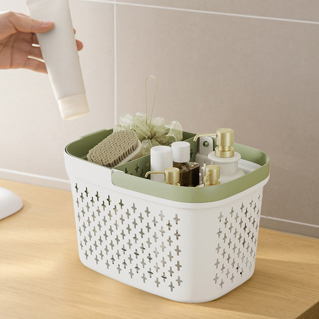 Xuniizn Plastic Shower Caddy Portable Bucket, Cleaning Shower Basket with Handle Compartments Storage Organizer for Bathroom Kitchen College Dorm Sink F