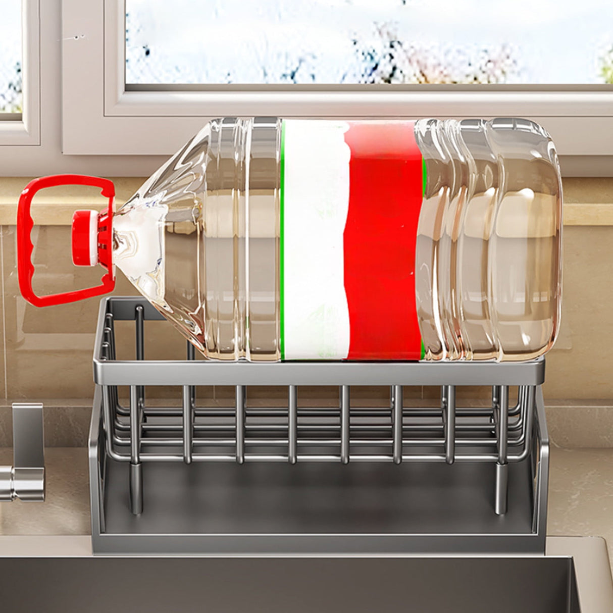 PALIFEUR Sponge Holder for Kitchen Sink, Kitchen Sink Organizer Rustproof 304 Stainless Steel Detachable Dishcloth Rack Sink Caddy, Kitchen Sponge Holder Bathroom Organizer Brush Holder Storage Gray