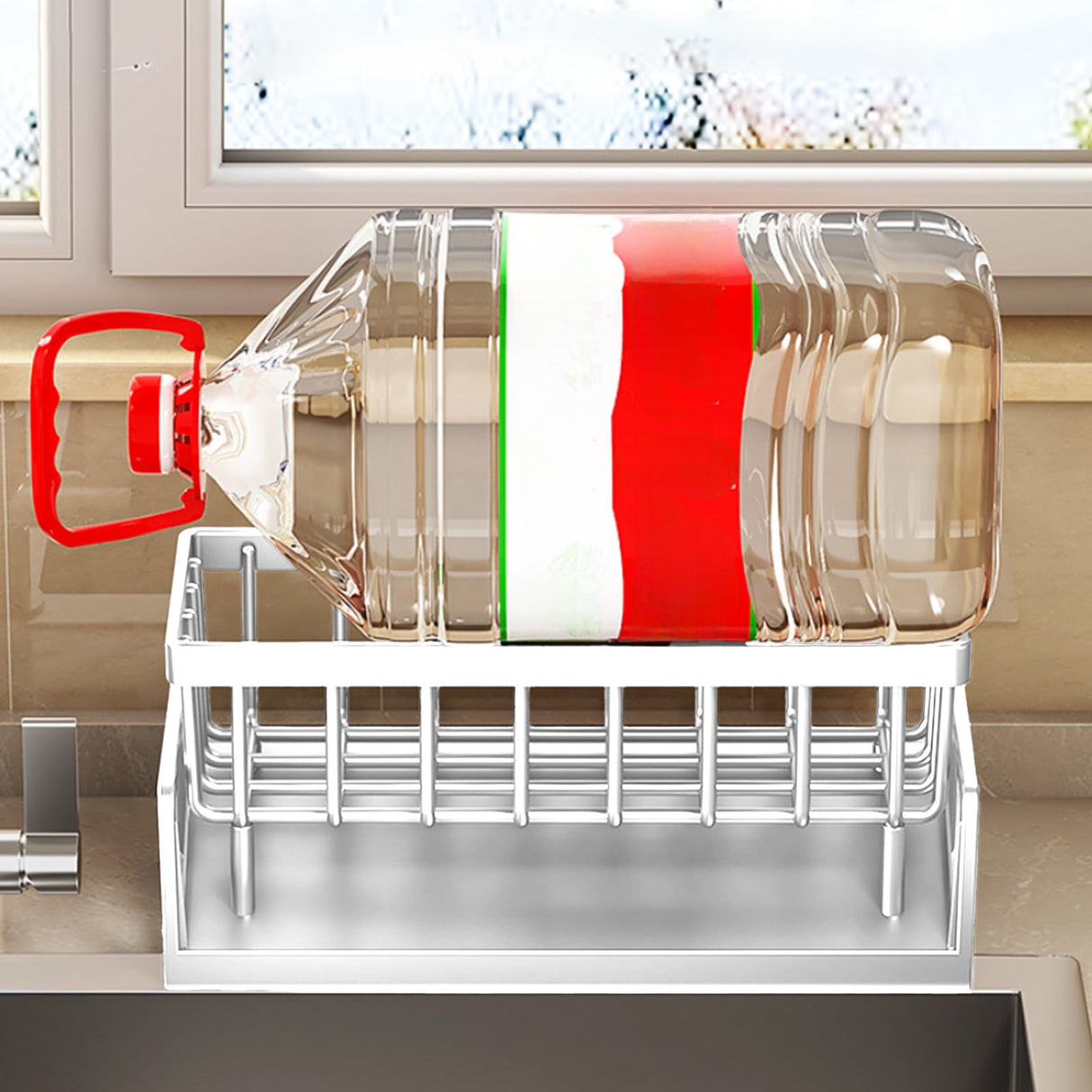 PALIFEUR Sponge Holder for Kitchen Sink, Kitchen Sink Organizer Rustproof 304 Stainless Steel Detachable Dishcloth Rack Sink Caddy, Kitchen Sponge Holder Bathroom Organizer Brush Holder Storage White