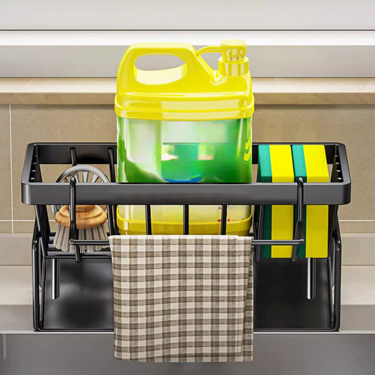 PALIFEUR Sponge Holder for Kitchen Sink, Kitchen Sink Organizer Rustproof 304 Stainless Steel Detachable Dishcloth Rack Sink Caddy, Kitchen Sponge Holder Bathroom Organizer Brush Holder Storage XA_#Black