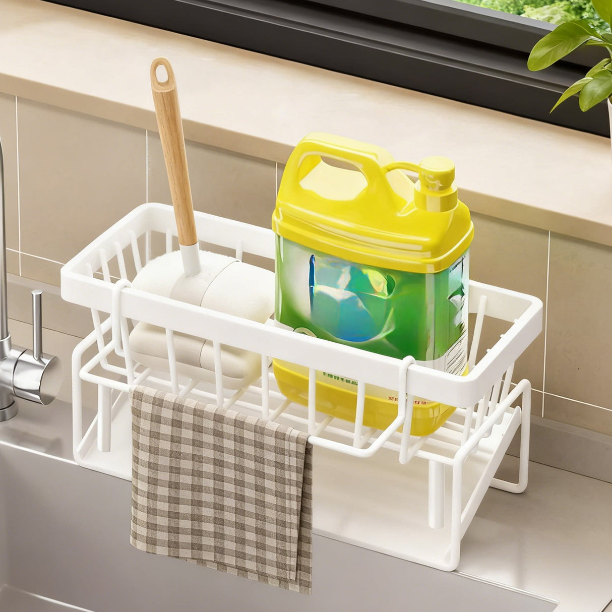 PALIFEUR Sponge Holder for Kitchen Sink, Kitchen Sink Organizer Rustproof 304 Stainless Steel Detachable Dishcloth Rack Sink Caddy, Kitchen Sponge Holder Bathroom Organizer Brush Holder Storage XA_#White
