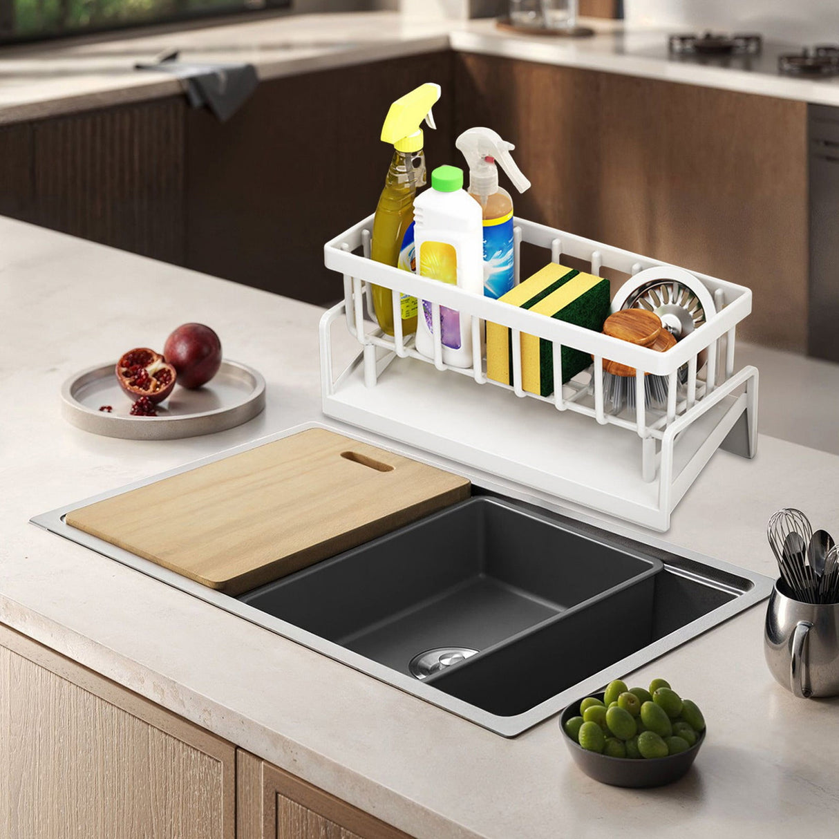 PALIFEUR Sponge Holder for Kitchen Sink, Kitchen Sink Organizer Rustproof 304 Stainless Steel Detachable Dishcloth Rack Sink Caddy, Kitchen Sponge Holder Bathroom Organizer Brush Holder Storage XA_#White