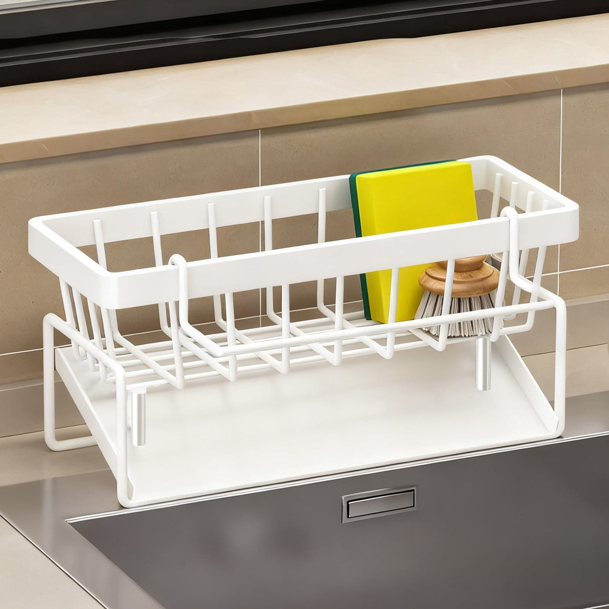 PALIFEUR Sponge Holder for Kitchen Sink, Kitchen Sink Organizer Rustproof 304 Stainless Steel Detachable Dishcloth Rack Sink Caddy, Kitchen Sponge Holder Bathroom Organizer Brush Holder Storage XA_#White