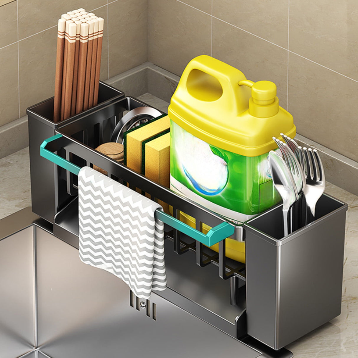 PALIFEUR Sponge Holder for Kitchen Sink, Kitchen Sink Organizer Rustproof 304 Stainless Steel Detachable Dishcloth Rack Sink Caddy, Kitchen Sponge Holder Bathroom Organizer Brush Holder Storage XB_#Gray