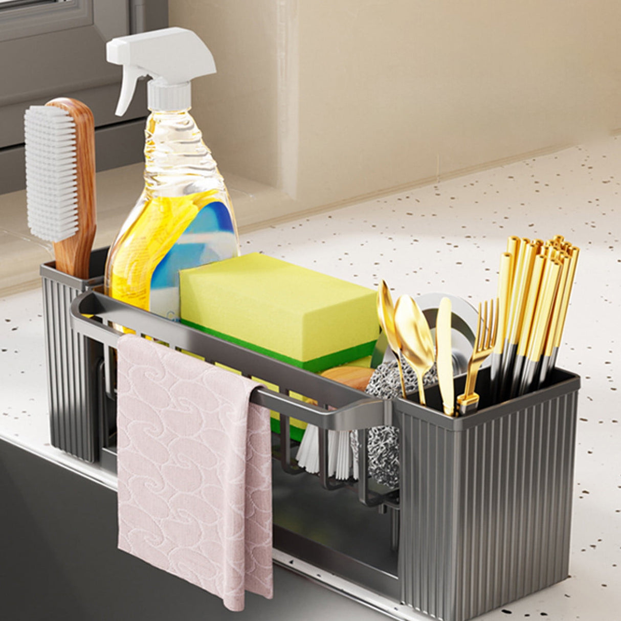 PALIFEUR Sponge Holder for Kitchen Sink, Kitchen Sink Organizer Rustproof 304 Stainless Steel Detachable Dishcloth Rack Sink Caddy, Kitchen Sponge Holder Bathroom Organizer Brush Holder Storage XC_#Gray