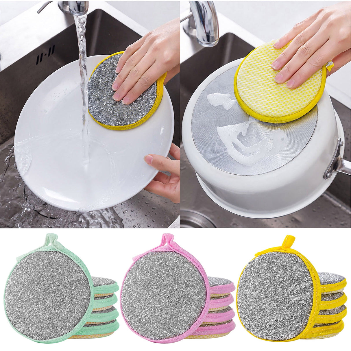 Under $1 Tyidzon Sponges Kitchen Multi-Purpose,5Pc Non-Scratch Sponges for Cleaning, Along with Heavy Duty Scrubbing Power - Reusable Double-Sided Dish Sponge for Dishes, Pots and Pans Yellow