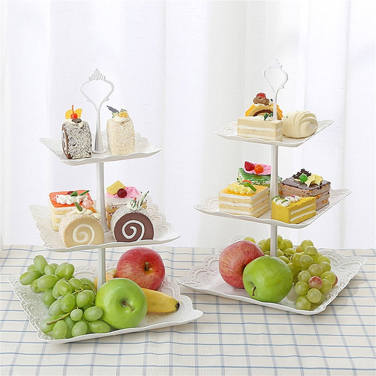 JWDX Cake Stand Clearance! Three-Tier Cake Stand, Three-Tier Fruit Plate, Afternoon Tea Plate H, Cake Stand Fruit Dried Stand Dessert Stand Dessert Fruit Stand Set Plastic Housekeeping & Organizers Z1-White