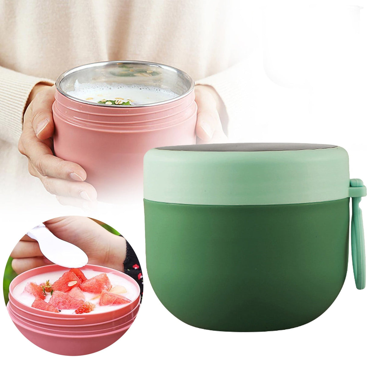 JWDX Storage Containers Clearance, Vacuum Insulated Food Jar with Spoon Plastic Insulated Food Container Insulated Food Soup Cup Leakproof School Picnic Outdoor Hot and Cold Food (600Ml) GNA