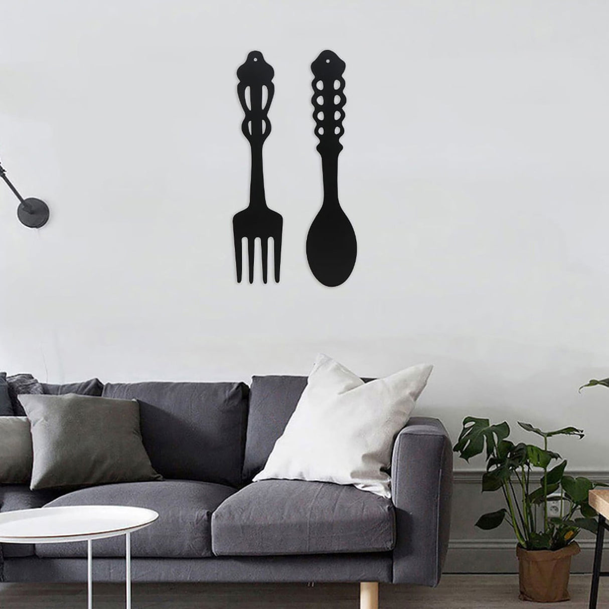 LGCASL Metal Fork Spoon Wall Decor Hanging Sculpture Farmhouse Wall Decor for Kitchen, Two-Piece Wall Sticker Set Wrought iron wall decoration Black