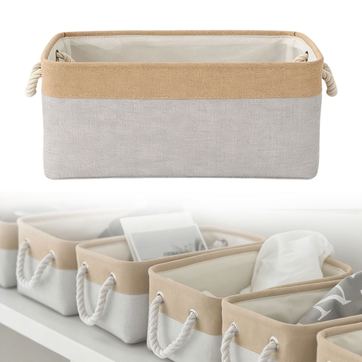 LGCASL Fabric Storage Box, Fabric Storage Box, Storage Basket with Handles and for Clothes Shelves Closet Wardrobe Home Wear and Reinforced, Light Gray S(12.2×5.1×8.2Inch) M(14.1×6.2×10.2inch) Light gray