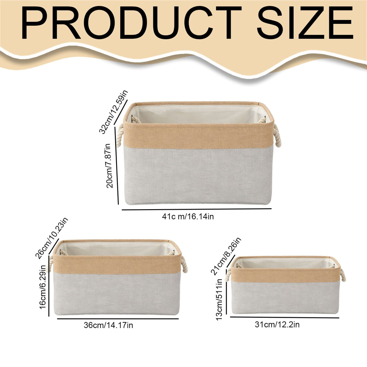 LGCASL Fabric Storage Box, Fabric Storage Box, Storage Basket with Handles and for Clothes Shelves Closet Wardrobe Home Wear and Reinforced, Light Gray S(12.2×5.1×8.2Inch) M(14.1×6.2×10.2inch) Light gray