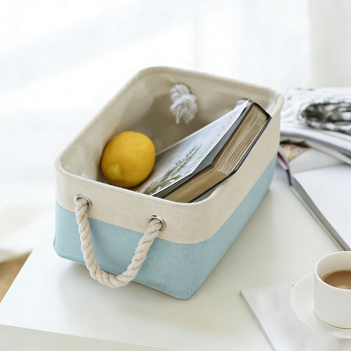 LGCASL Fabric Storage Box, Fabric Storage Box, Storage Basket with Handles and for Clothes Shelves Closet Wardrobe Home Wear and Reinforced, Light Gray S(12.2×5.1×8.2Inch) M(14.1×6.2×10.2inch) Light gray