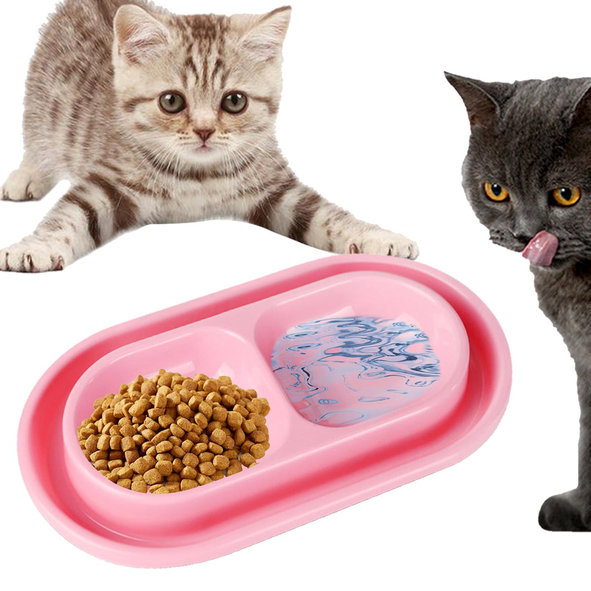 Cat Bowls for Food and Water Easy to Clean Ants Away Outside Pet Double Bowl Large Blue Pink