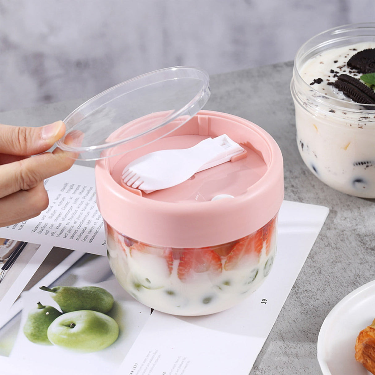 JWDX Kitchen, Kitchen Tools Clearance, Overnight Oats Jars Cereal Milk Container Leak Proof Oatmeal Jars Yogurt Containers with Lids Oatmeal to Go Container Pink