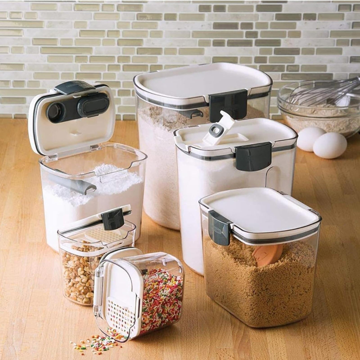 Clearance! JWDX Storage, Food Storage Promotion, Orliya Baking Storage Set Orliya Baking Containers Storage Set with Labels Flour Sugar Storage Containers Set Airtight A