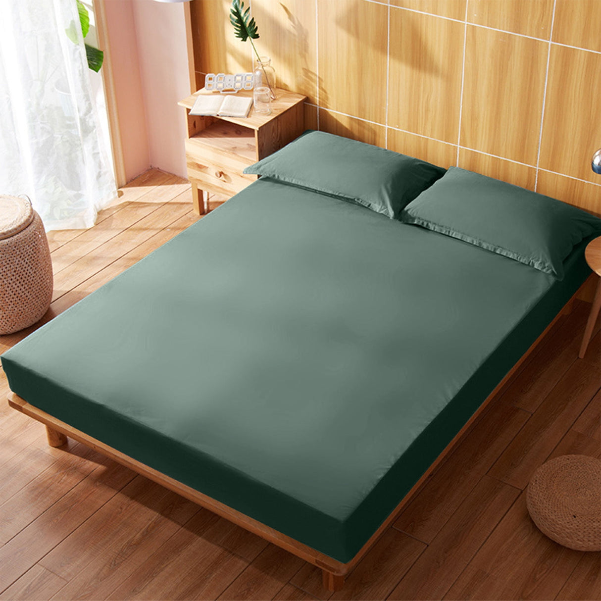 King Size Fitted Sheet, 100% Egyptian Cotton, Deep Pocket Premium Cotton Mattress Sheet,Double Bed Fitted Sheet Piece Non-Slip Fixed Bed Cover All-Inclusive Mattress Protection Bed Cover Green