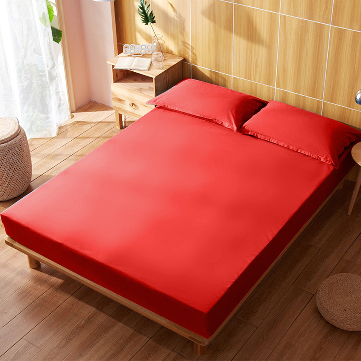 King Size Fitted Sheet, 100% Egyptian Cotton, Deep Pocket Premium Cotton Mattress Sheet,Double Bed Fitted Sheet Piece Non-Slip Fixed Bed Cover All-Inclusive Mattress Protection Bed Cover Red