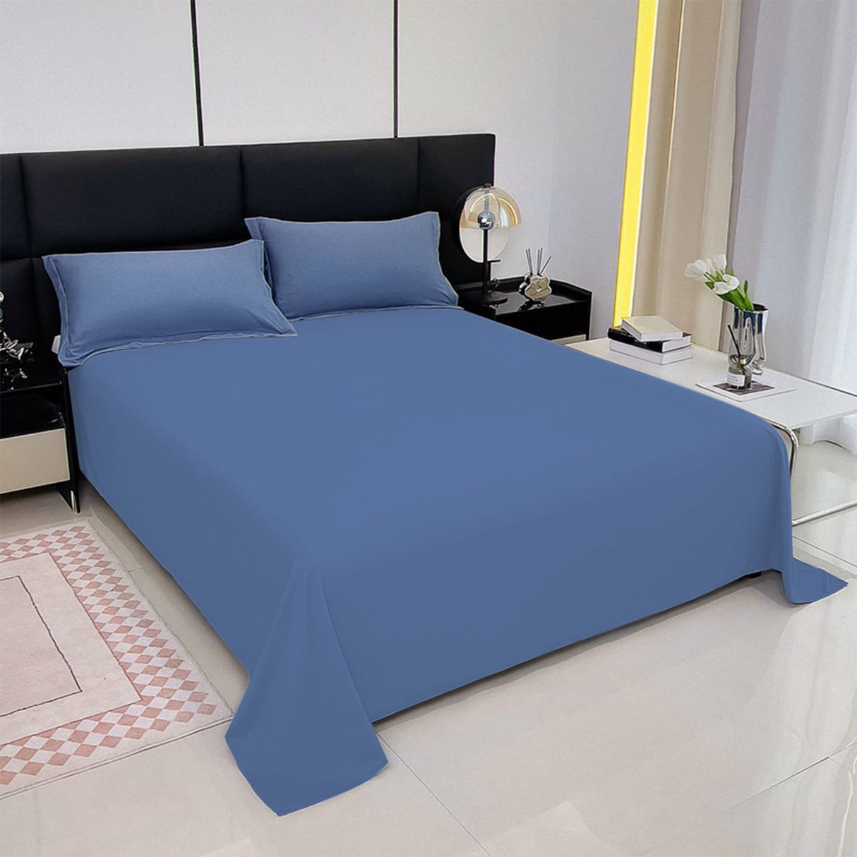 Waterproof Bed Flat Sheet ,Best Season Cotton Sheet-Long Staple Cotton Sheets Set, Soft Cotton Bed Sheets,Reusable Washable Mattress Protector Sheet, Furniture Cover for Bedding,Couch Blue