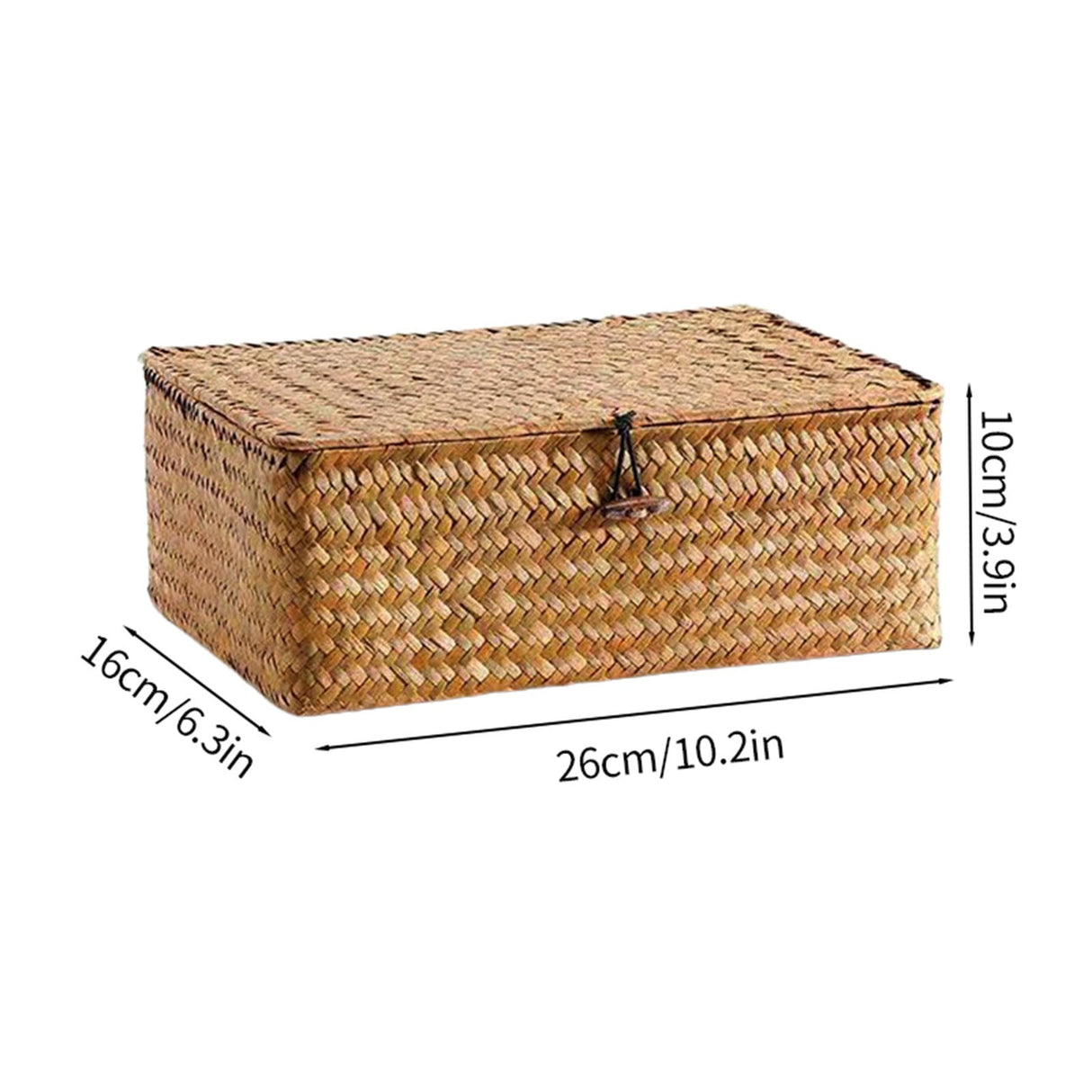 Wicker Shelf Baskets Bin with Lid, Handwoven Seagrass Basket Storage Bins Rectangular Household Basket Boxes for Shelf Wardrobe Home Organizer, Coffee Color 10.2" x 6.3" x 3.9" Brown