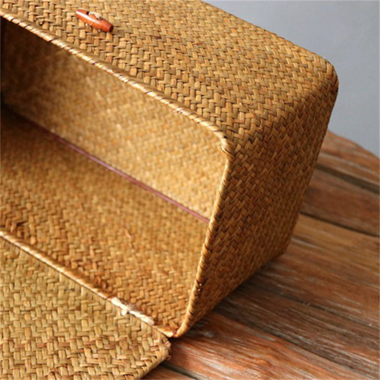 Wicker Shelf Baskets Bin with Lid, Handwoven Seagrass Basket Storage Bins Rectangular Household Basket Boxes for Shelf Wardrobe Home Organizer, Coffee Color 10.2" x 6.3" x 3.9" Brown