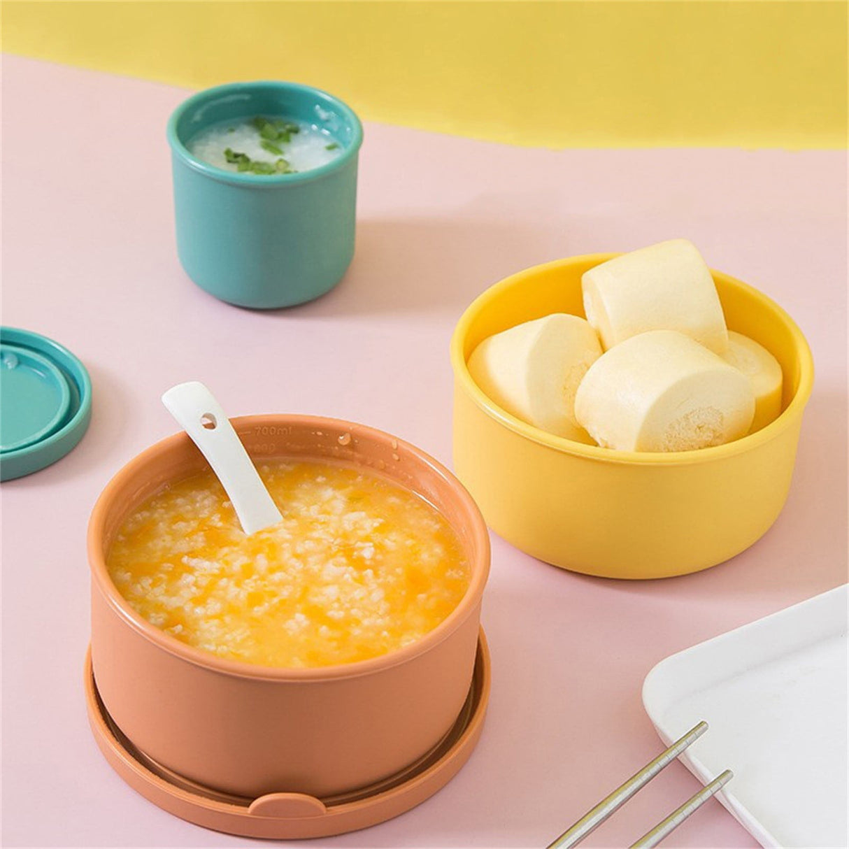 CGZQFEI Silicone Food Containers for Kids, Reusable Baby Snack Fruits Container with Lids, Leak Proof Silicone Food Storage Containers Kids Small Lunch Box BPA Free for Daycare School Travel Pink4