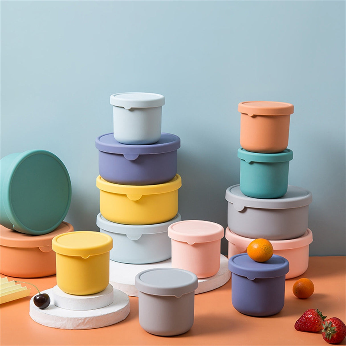 CGZQFEI Silicone Food Containers for Kids, Reusable Baby Snack Fruits Container with Lids, Leak Proof Silicone Food Storage Containers Kids Small Lunch Box BPA Free for Daycare School Travel Yellow1