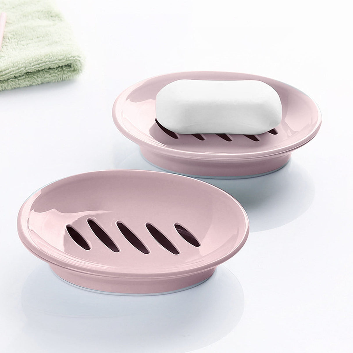 Oval Plastic Soap Dish - Double Compartment Drain Tray| Bathroom & Kitchen Soap Holder for Face & Body Soap | Oval Shaped Soap Dish for Countertop & Shower Use(Pink) Pink