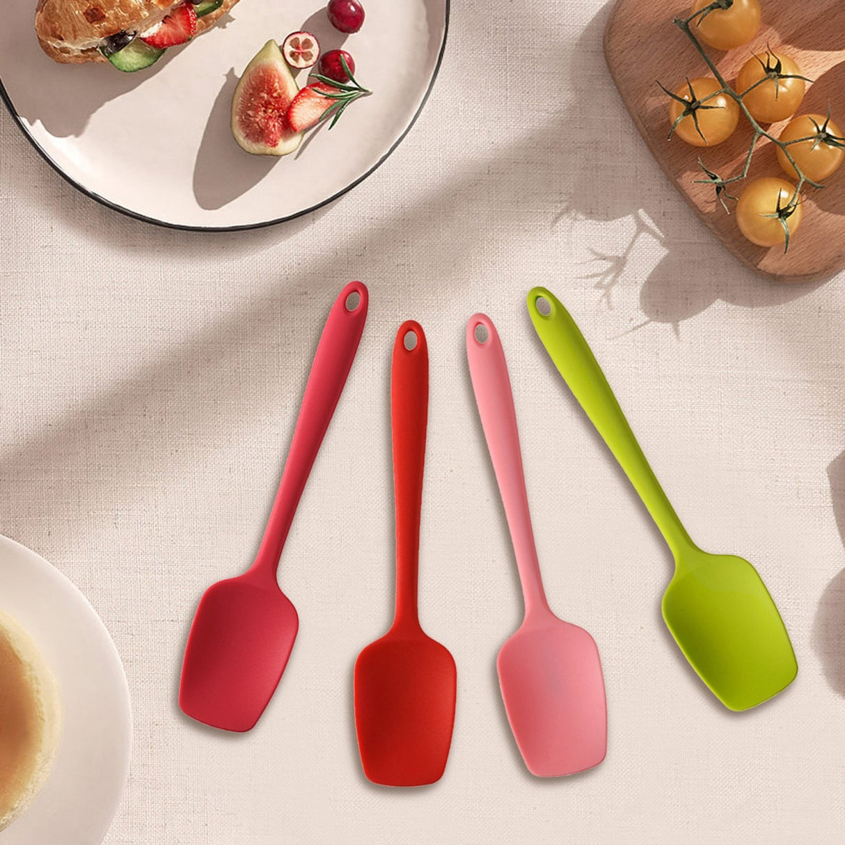 Heat Resistant Silicone Spoon Spatula, 600°F High Temp Flexible Cooking Spoons Kitchen Rubber Spoonula Scratch-Proof for Mixing Stirring Scraping Serving Non-Stick Cookware (4 Pcs) 1.77x8.26 1.77" x 8.26" Multicolor