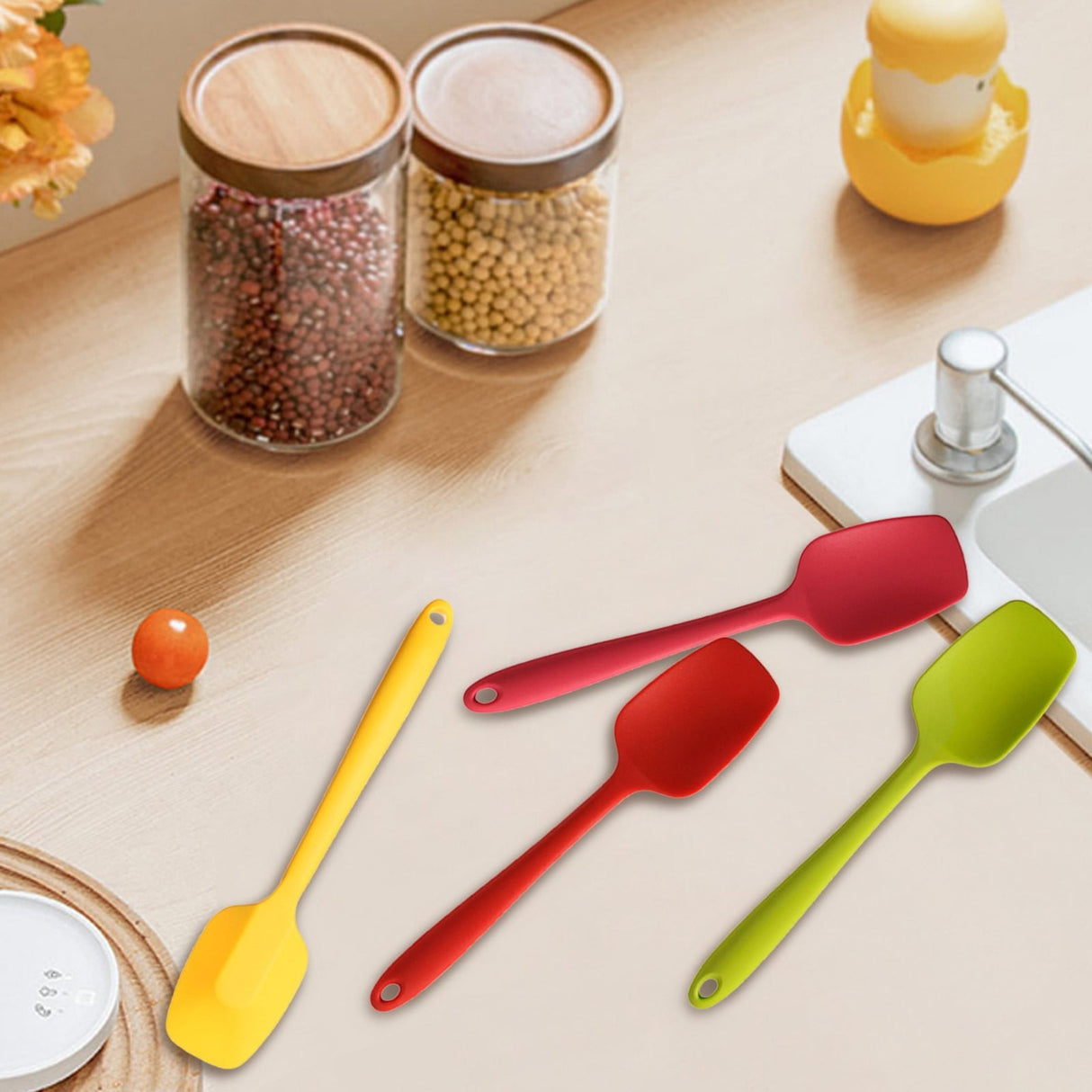 Heat Resistant Silicone Spoon Spatula, 600°F High Temp Flexible Cooking Spoons Kitchen Rubber Spoonula Scratch-Proof for Mixing Stirring Scraping Serving Non-Stick Cookware (4 Pcs) 1.77x8.26 1.77" x 8.26" Multicolor