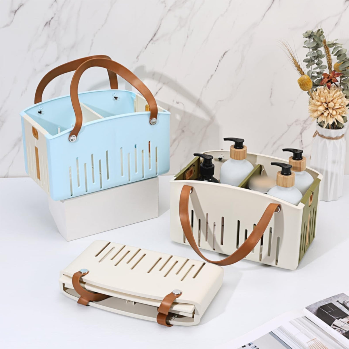 Cotton Woven Basket with PU Leather Handle, Clothes Toys Candy Gifts Cotton Rope Organizer, Living Room Basket Bathroom Shower Storage Laundry Basket, Dog Cat Bed, Fall Basket, 11.02x8.66x4.33 11.02" x 8.66" x 4.33" White