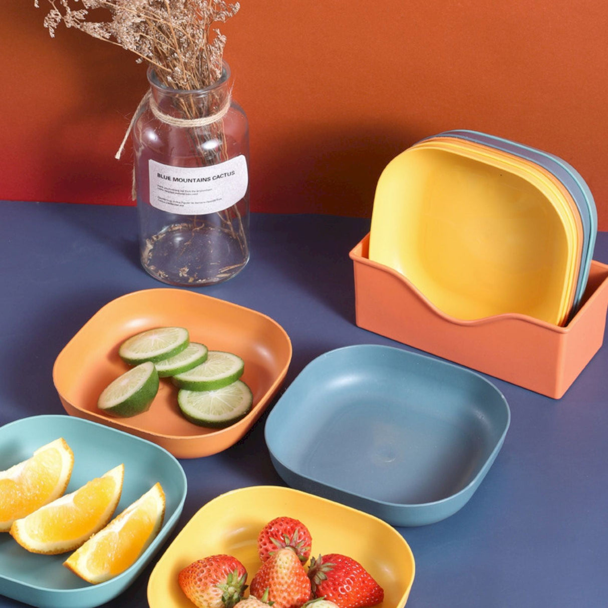 Plastic Pasta Bowls Reusable,Square Plate Bowls,Plastic Small Bowls For Kitchen,Pasta Serving Bowl,Kitchen Wheat Straw Serving Unbreakable Wide Shallow Dinner Plate Bowls For Salad, Cereal,Soup 5.5" x 5.5" x 1.1" Yellow