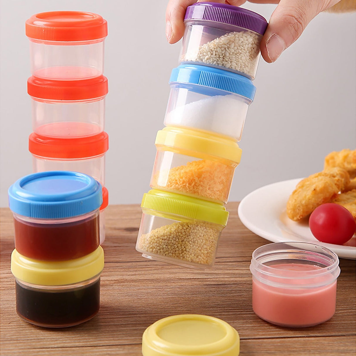 4Pcs Clear Plastic Jars With Lids,Small Plastic Storage Jars With Screw On Lids,Mini Wide-Mouth Refillable Storage Containers,Empty Round Containers For Candy,Beads,Lotion,Food Storage,Purple Yellow