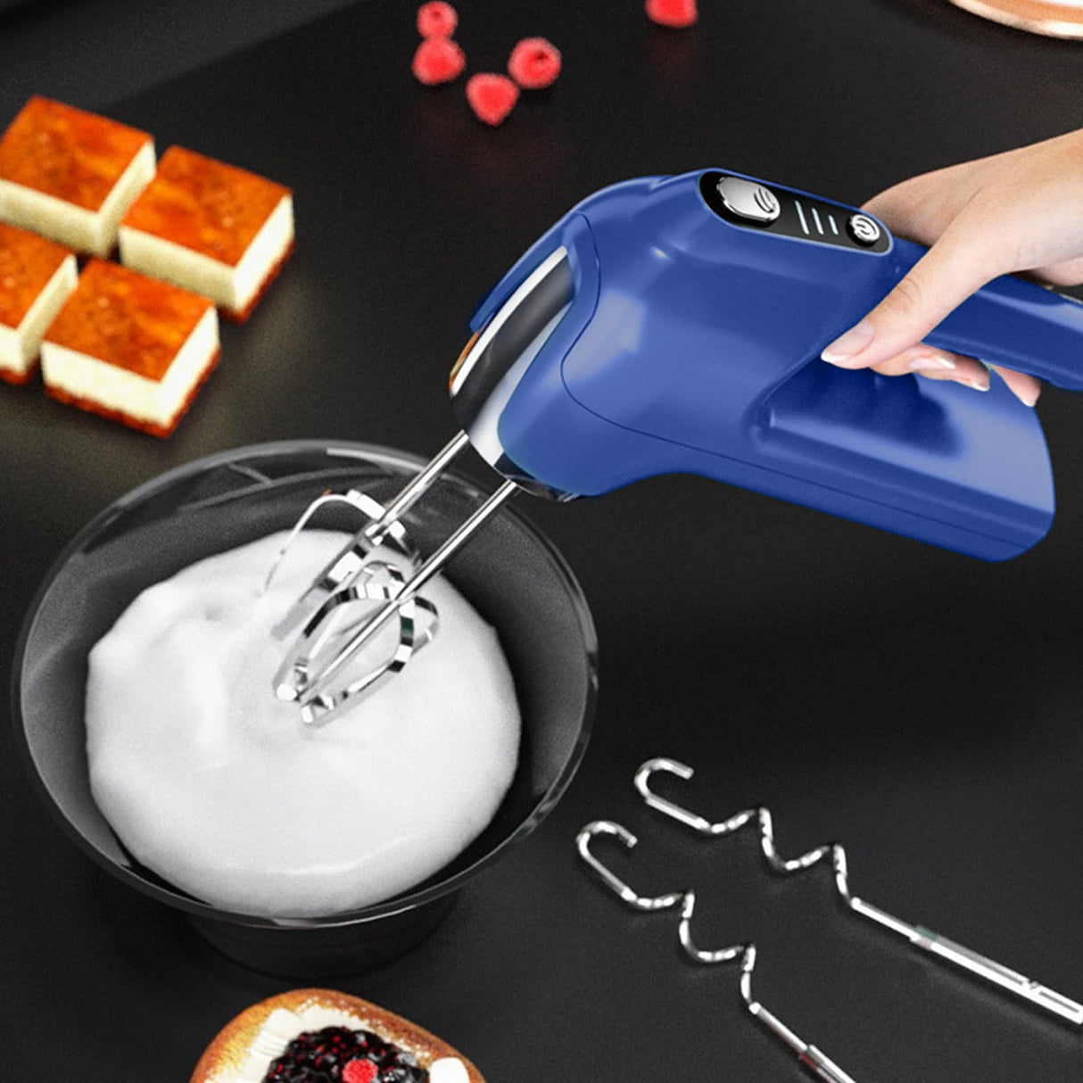 Powerful Hand Mixer, 3-Speed Hand Held Mixer for Baking, Lightweight Stainless Hand , Kitchen Mixer for , Cookies, 1 Pcs, 7.2x4.72 7.2" x 4.72" Blue