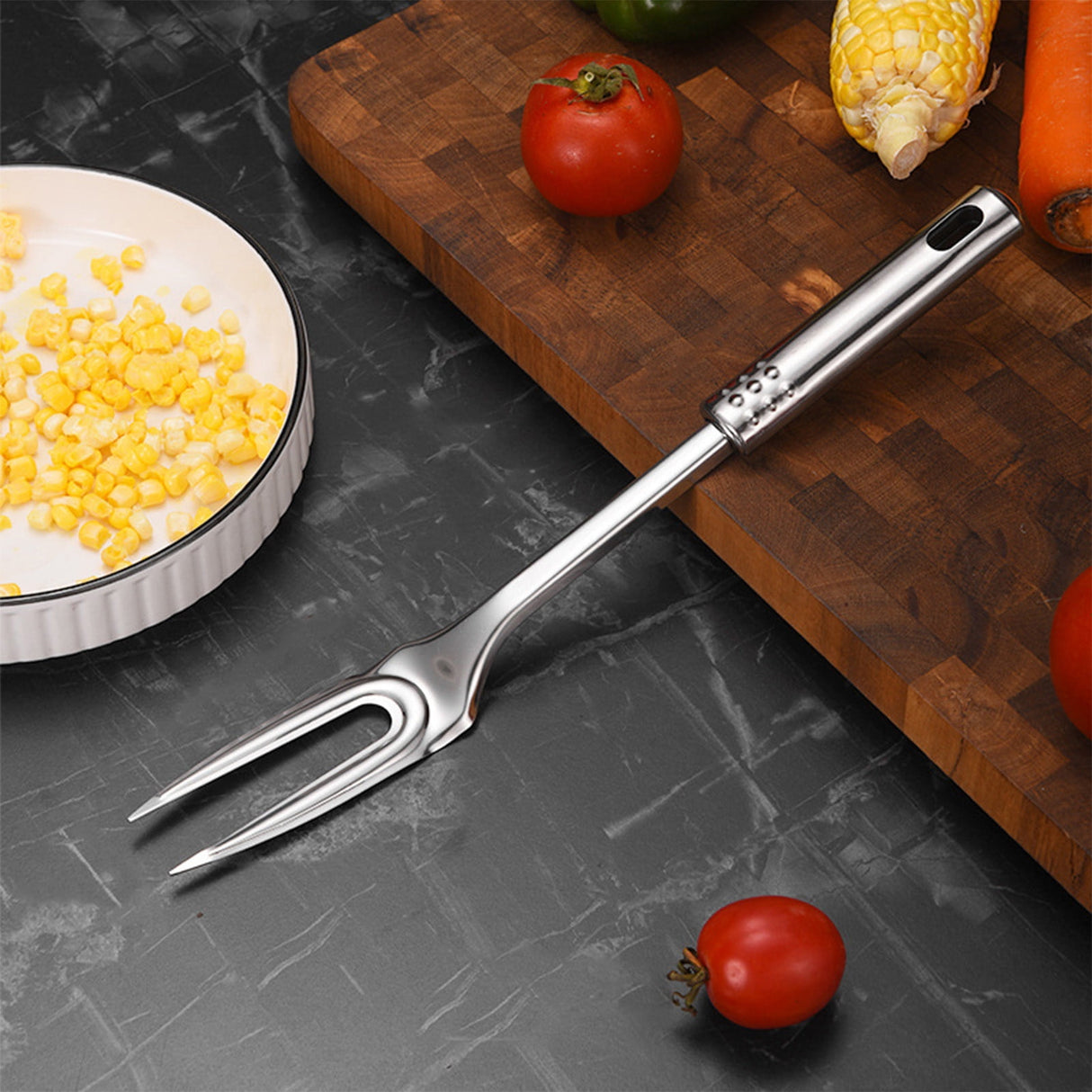 13-Inch Two Pronged Steak Fork Made of 304 Stainless Steel,Heavy Duty for Carving and Serving Meat,Comfortable Long Handle for Grilling and BBQ,Elegant Addition to Kitchen Utensils.