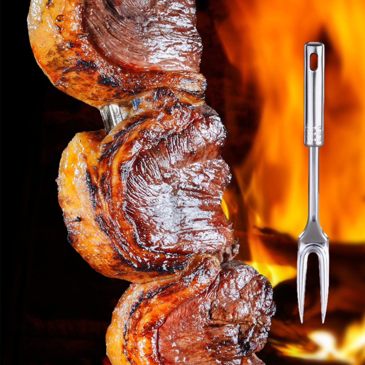 13-Inch Two Pronged Steak Fork Made of 304 Stainless Steel,Heavy Duty for Carving and Serving Meat,Comfortable Long Handle for Grilling and BBQ,Elegant Addition to Kitchen Utensils.