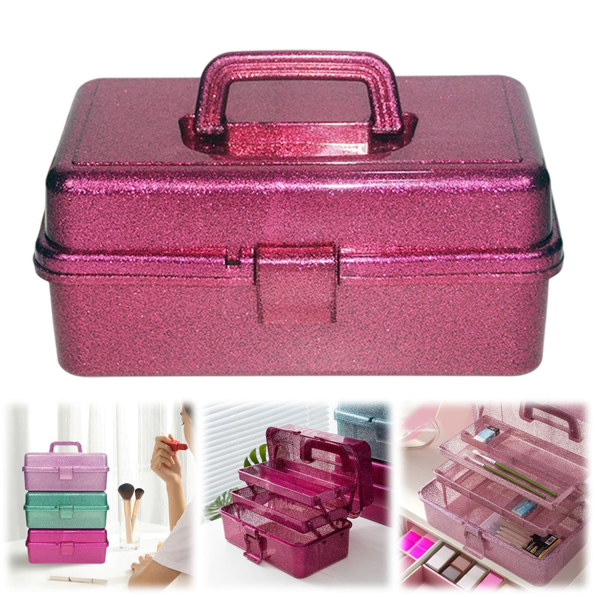Plastic Storage Bins With Lid and Handle, Plastic Latch Storage Box, Stackable Storage Container, Small Plastic Storage Basket, Cute Organizer Box for Home, Office, 1 Pcs, 7.68x4.13x4.33 12.99" x 5.7" x 7.67" Pink