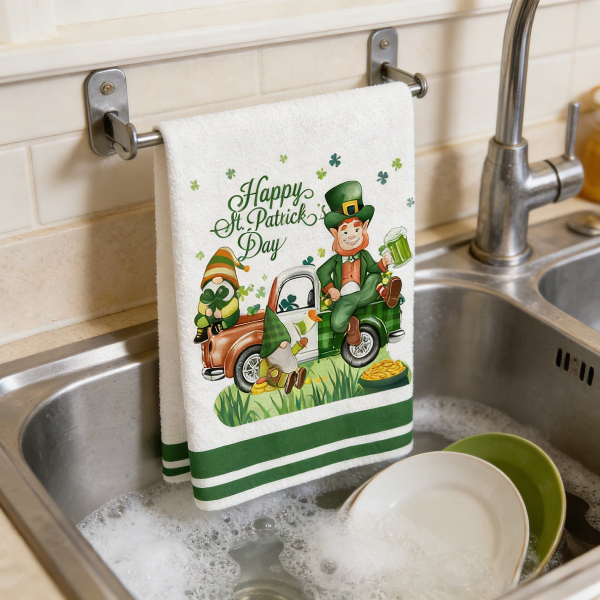 Shamrock Green Dish Towel,Set of 1 St.Patrick's Day Kitchen Towel,Bathroom Decorative Cloth for Irish Decoration Kitchen Bathroom Home Cooking Housewarming Gifts,15 x 24 Inch C