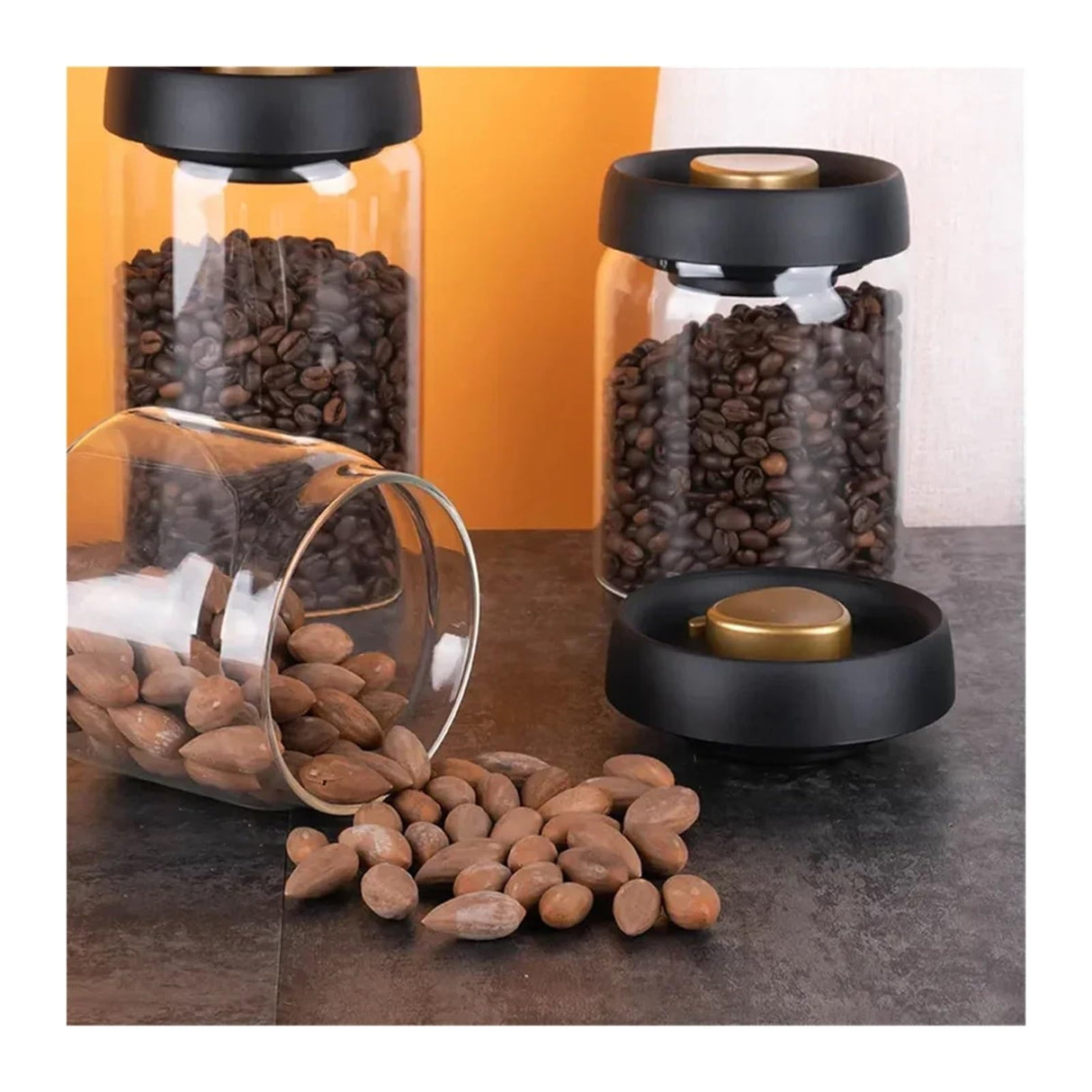 Glass Storage Jar - Airtight Storage Canister - Coffee Canister - Glass Jar with Lid - Food Storage Jar - Candy Jar - Storage Jar - Kitchen Organizer - Pasta Jar - Cookie Jar - Muesli Jar - Storage Jars - Kitchen Accessories - Black - 1 Piece