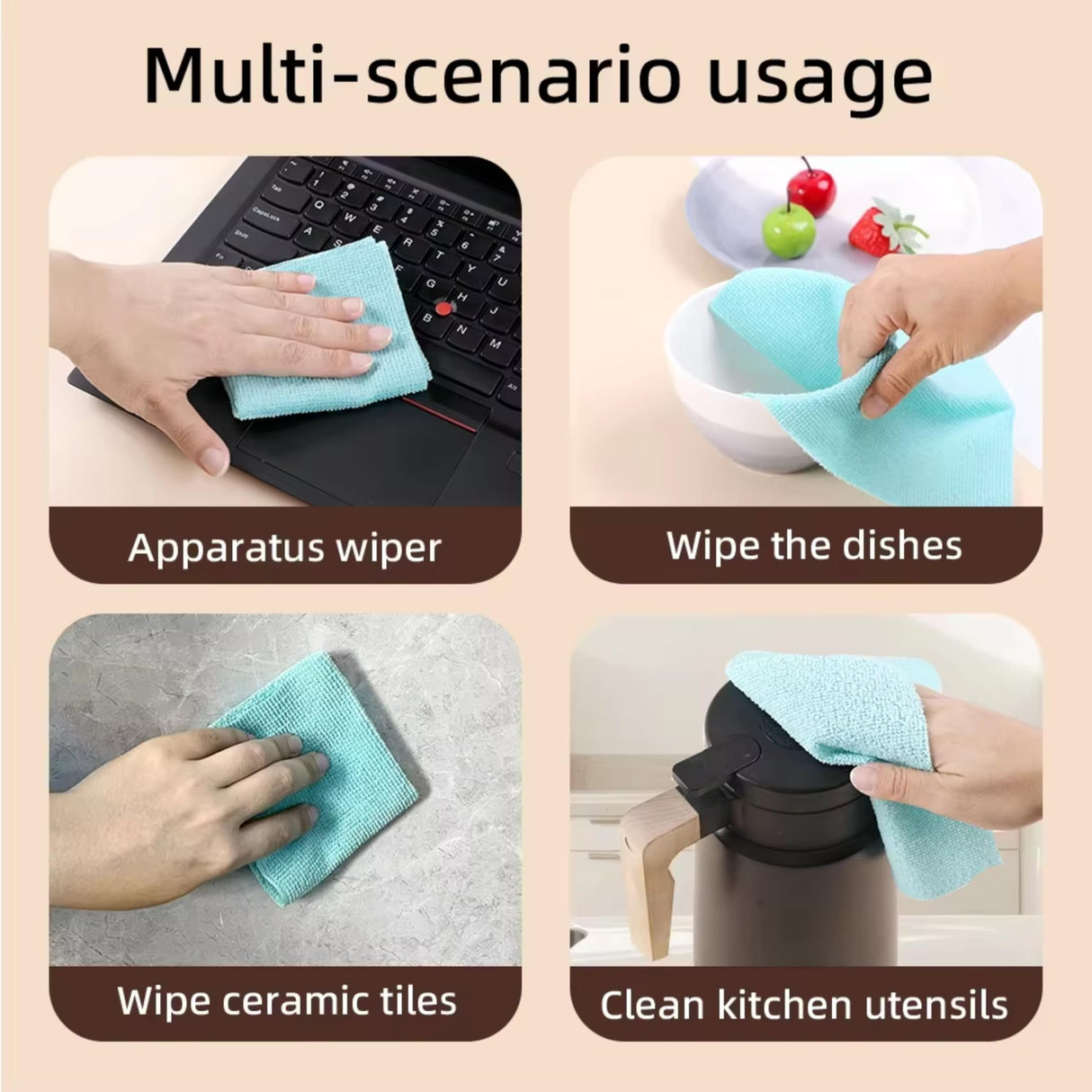 5 PCS Kitchen paper towel/dishcloth/microfiber cleaning cloths | Lint-free | Reusable for home, kitchen, car | Strong water absorption, washable | No streaks, ideal for dishes, glasses, and countertops