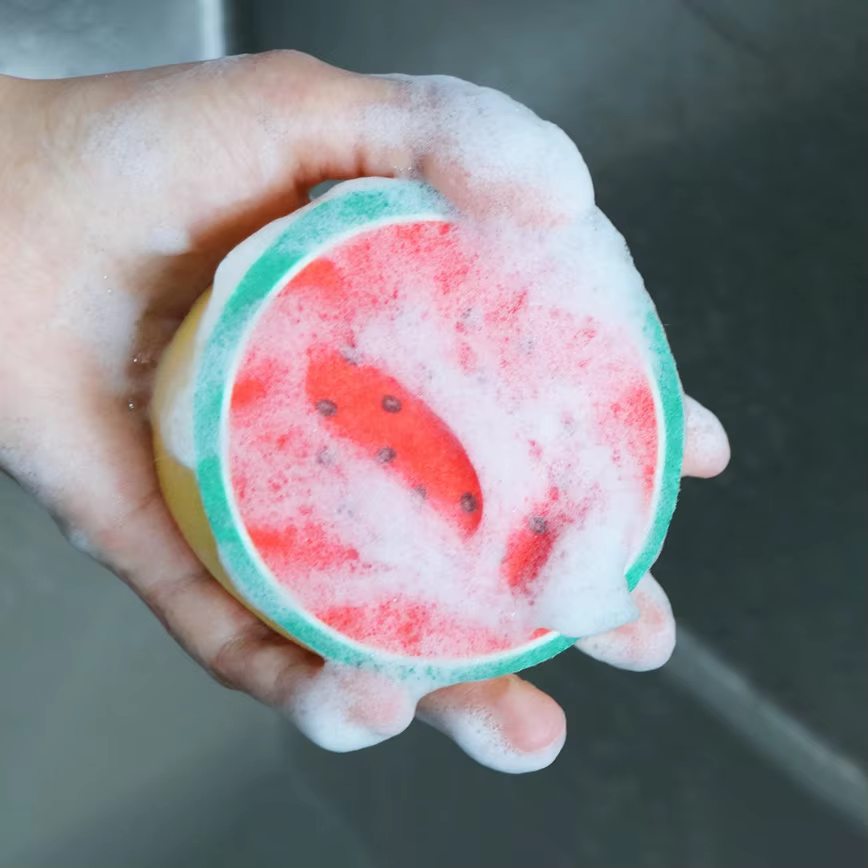 Kitchen Cleaning Sponge | Thick scouring pad | Suitable for dishes, pans, and fruit bowls | Powerful cleaning, durable, and long-lasting(watermelon)