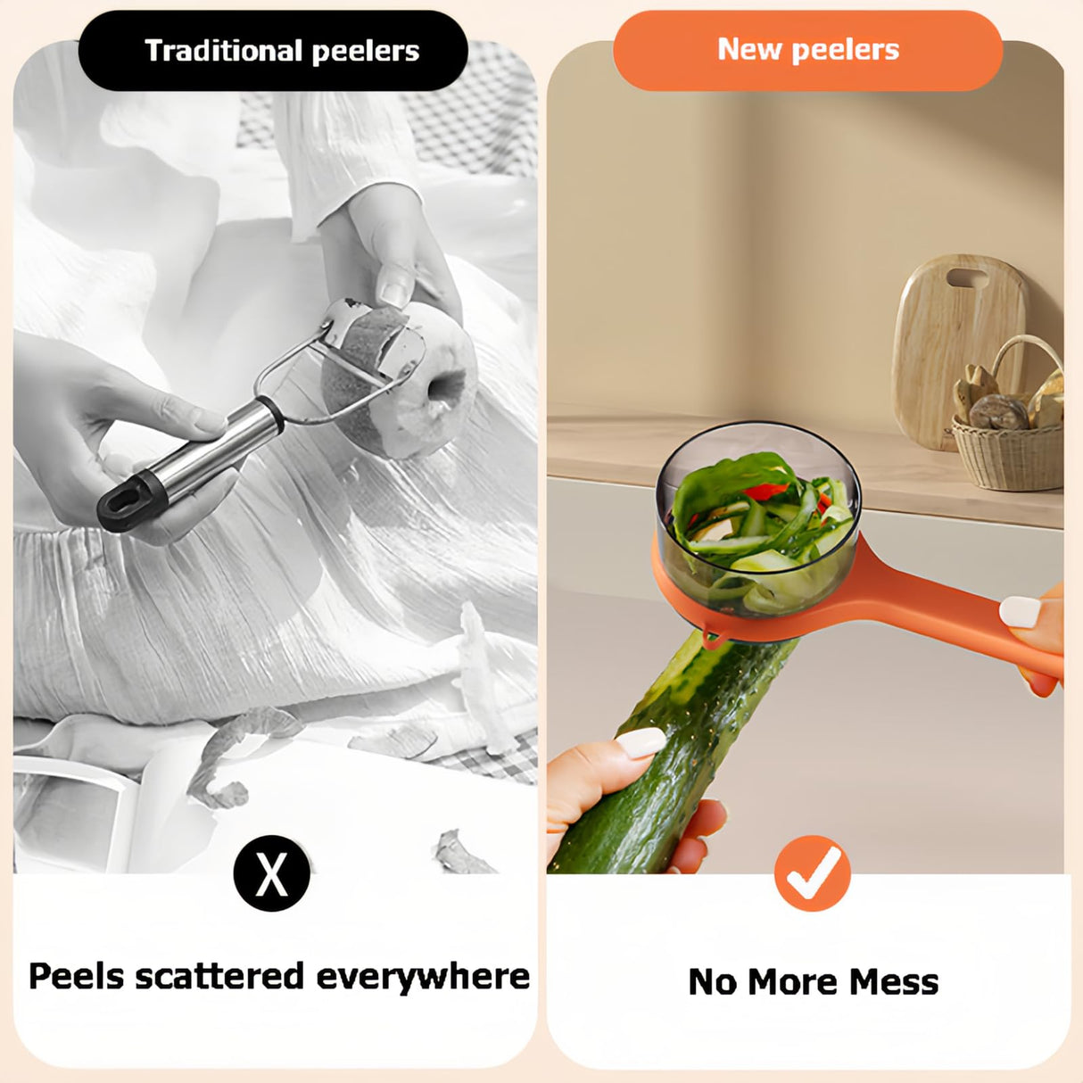 Peeler with collecting tray - Potato peeler - Vegetable peeler - Fruit peeler - Paring knife - Apple peeler - Cucumber peeler - Kitchen utensils - Peeler with container - Kitchen tools - Asparagus peeler - Stainless steel - Peeling knife - Orange - 1 piec