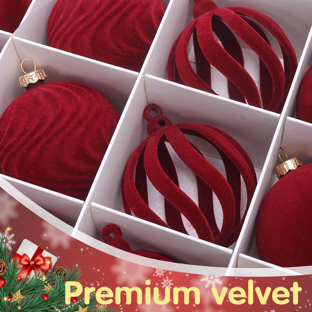 Velvet Christmas Baubles for Tree Decorating, Shatter-Resistant Festive Ornaments with Soft Fabric Finish for Home Decor
