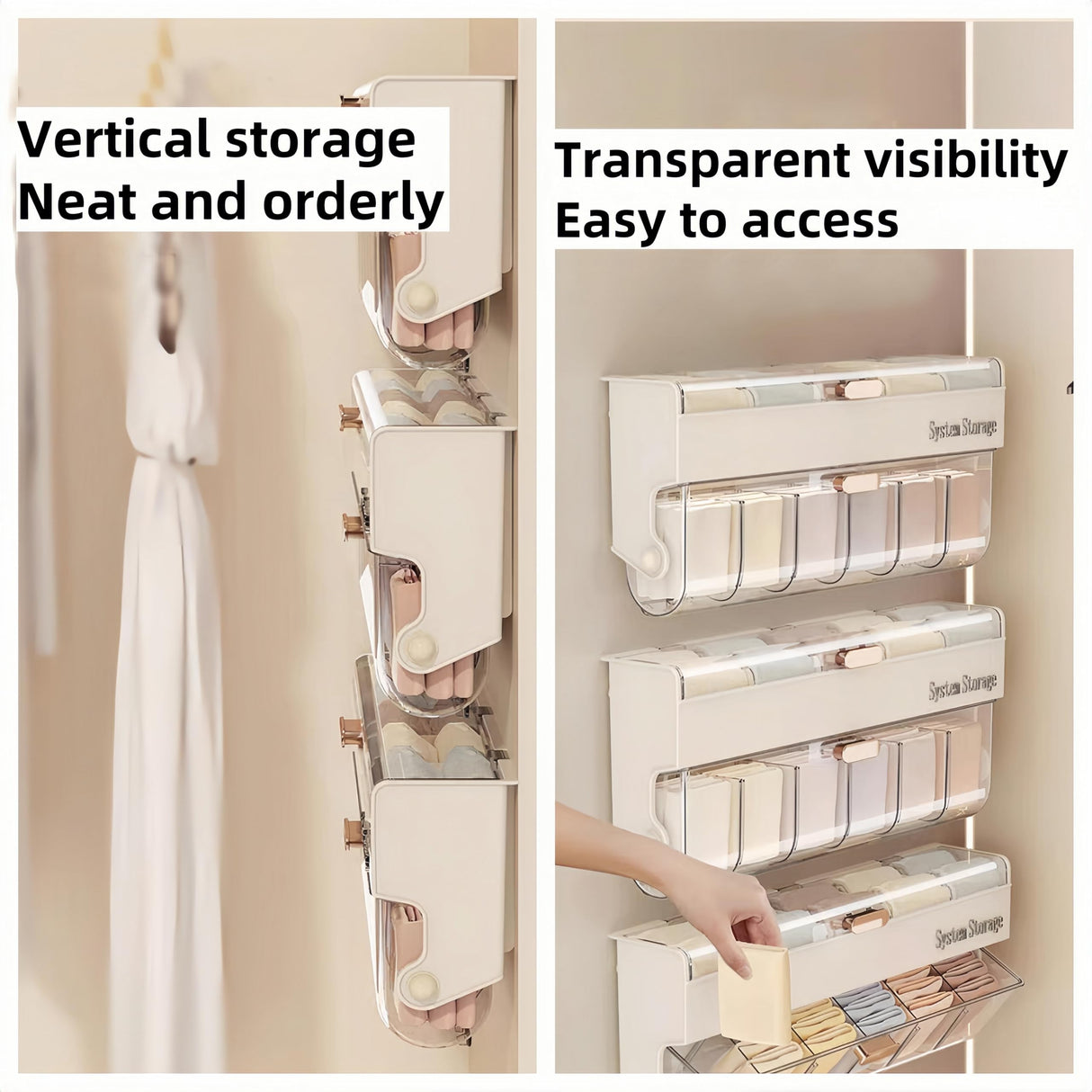 Underwear women's storage box - Premium quality - Storage box with lid - Clothing storage box - clothes rack - wardrobe - clothes hangers - Drawer - storage cabinet with compartments - Plastic storage box - Underwear - Socks - Hanging without drilling - W