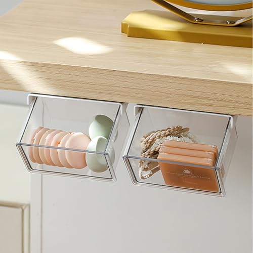 Makeup organizer - Organizer - Storage basket - Storage box - Mirror cabinet - Cable organizer - Chest of drawers - Makeup storage basket - Cosmetics organizer - Bathroom cabinet - Bathroom furniture - Transparent white - 2 pieces