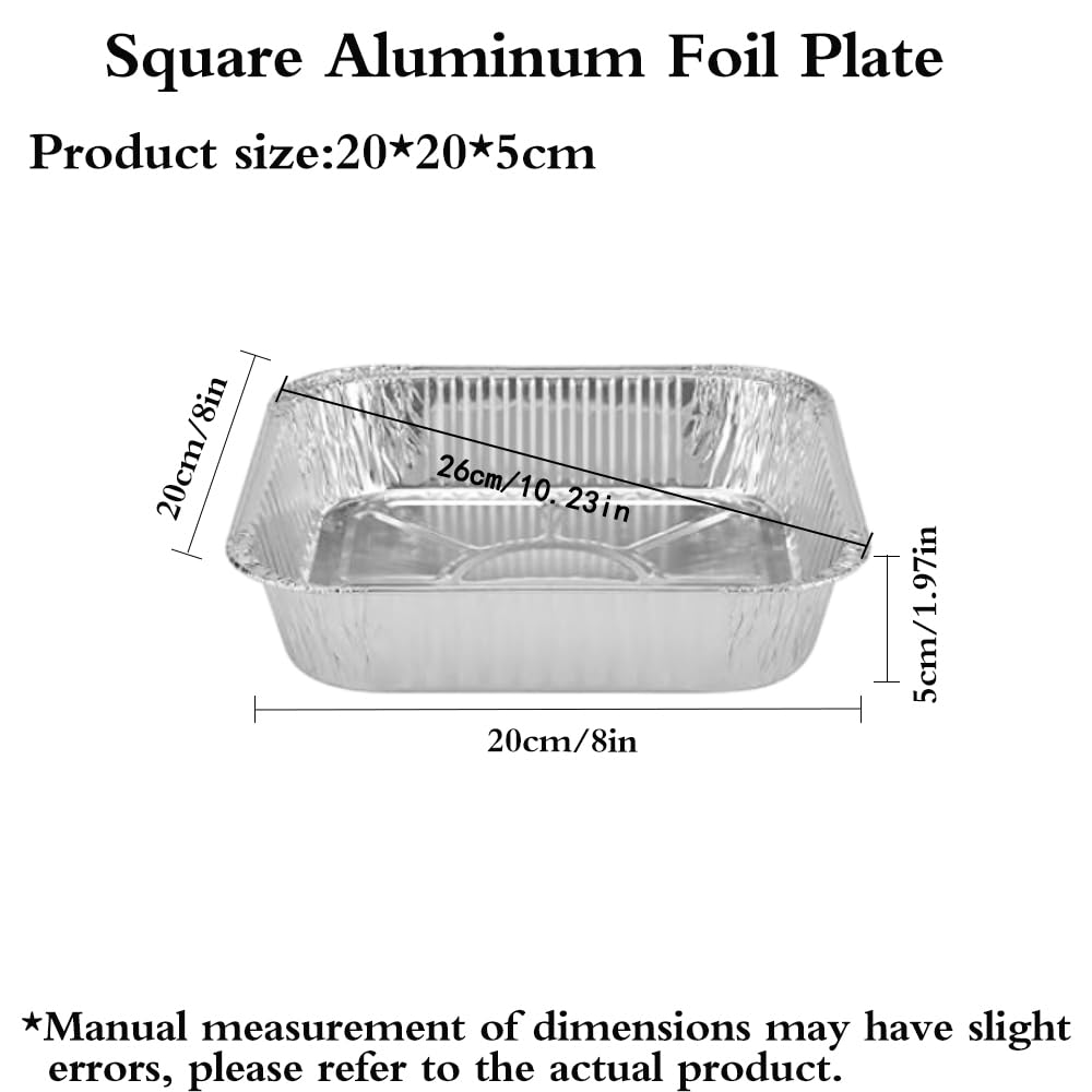 Aluminum Trays - Large Square Oven Dishes - Airfryer Trays XXL - Aluminum Bowls - Disposable Containers - BBQ Trays - Grill Accessories - Lasagna Dishes - Heat Resistant - Food Containers - Catering Dishes - Roasting Pan - Sturdy - Silver - 50 Pieces