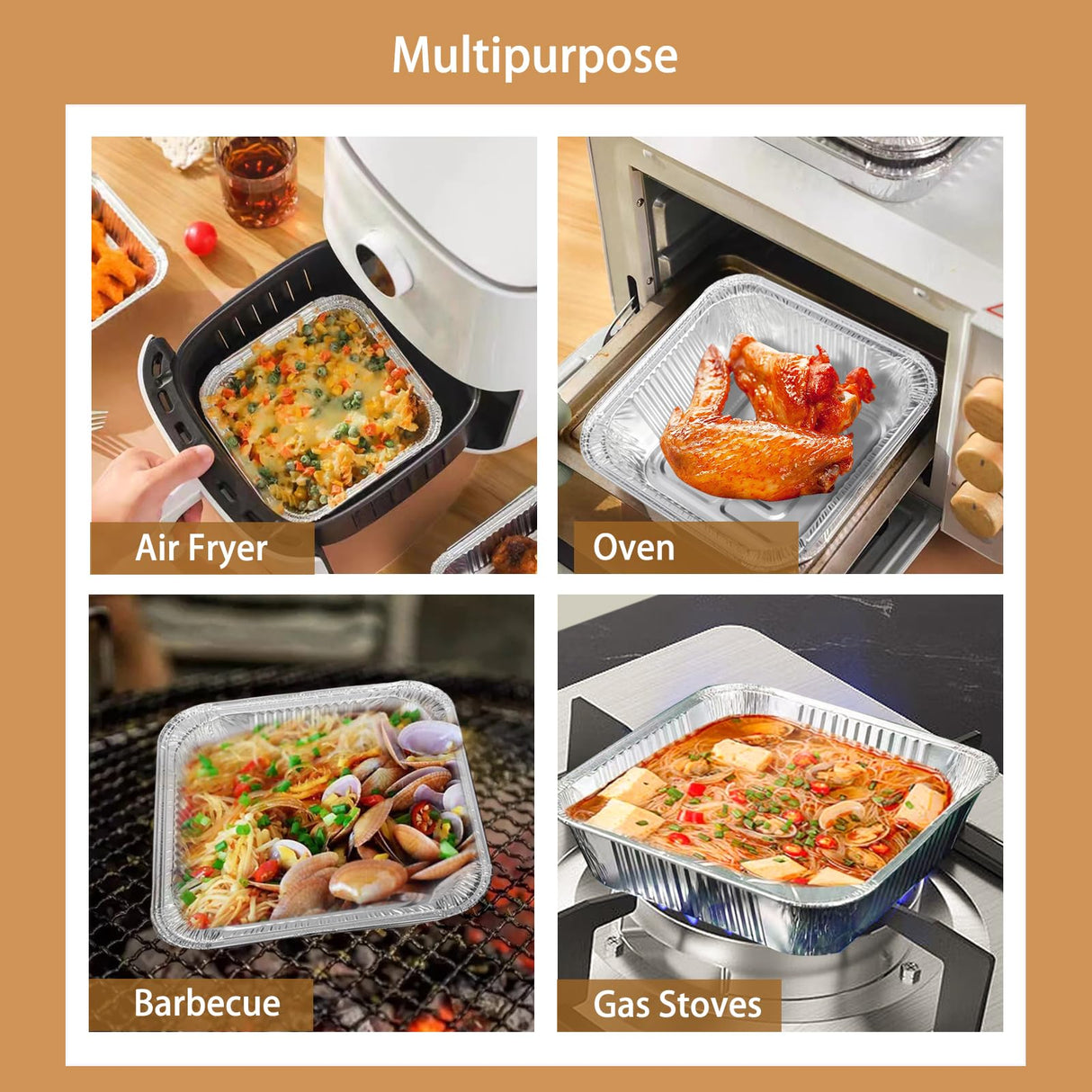 Aluminum Trays - Large Square Oven Dishes - Airfryer Trays XXL - Aluminum Bowls - Disposable Containers - BBQ Trays - Grill Accessories - Lasagna Dishes - Heat Resistant - Food Containers - Catering Dishes - Roasting Pan - Sturdy - Silver - 50 Pieces