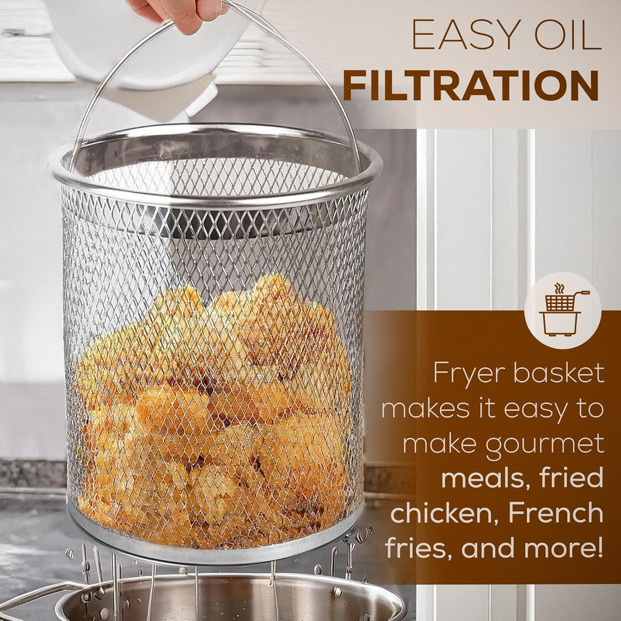 Deep fryer with basket - Stainless steel deep fryer - Kitchen accessories - Oil pan - Induction pan - Deep fryer - Pasta pan - Kitchen utensils - Stainless steel pot - Mini deep fryer - Cooking accessories - Deep fryer - Oil can - Kitchen utensils - 1.5L