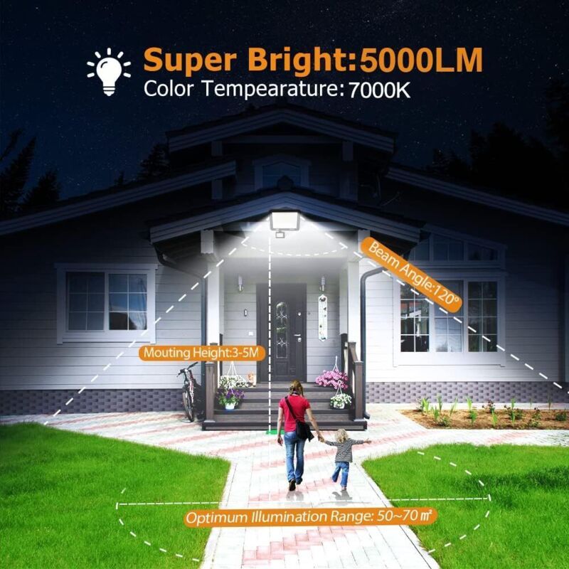 50W LED Floodlight with Motion Sensor IP67 Waterproof 5000LM 7000K Cool White