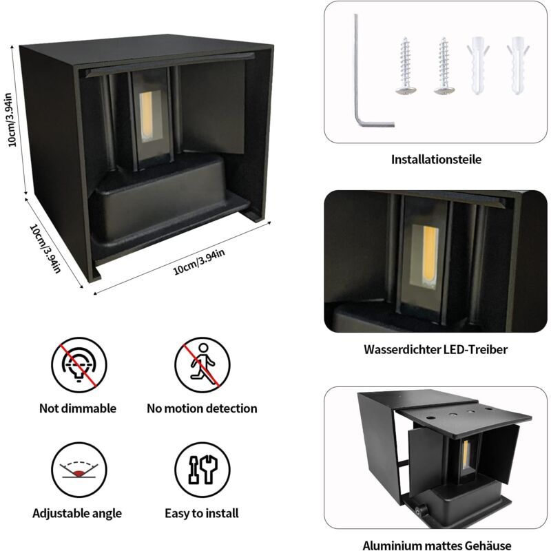 12W LED Wall Light 3000K Adjustable Beam Angle IP65 Waterproof Warm White