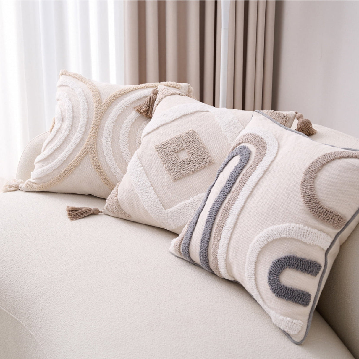 Walbest Boho Throw Pillow with Braided Rope Pattern And Tassels Soft Cotton Linen Textured Cushion for Sofa Bed Office 45x45cm D